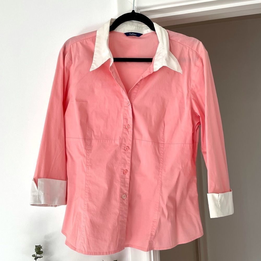 Reiatmans Pink Office Button Up Shirt Womens Back to Office Outfit sz XL